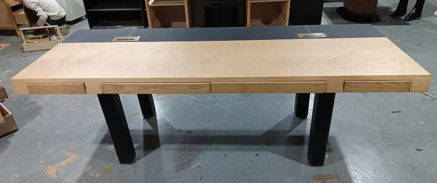 Desk and furniture detail with finish sampling
